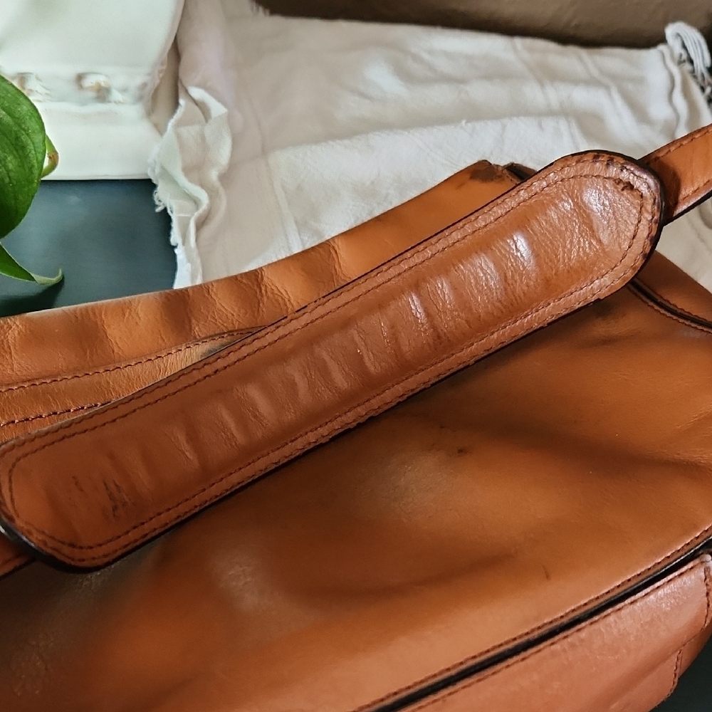 LOW START Cole Haan Saddle Crossbody Bag in Tan Brown with Tassel - Picture 15 of 15